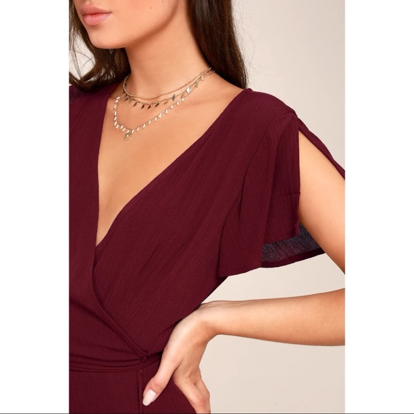NWOT Lulus Heart of Marigold Burgundy Wrap Maxi Dress Medium - Picture 4 of 10